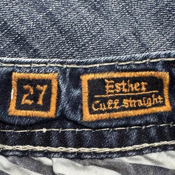 Rock Revival Jeans Womens 27 Blue Esther Cuff Straight Stretch Distressed Denim - Picture 10 of 13